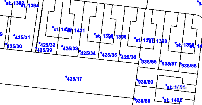 Parcela st. 425/35 v KÚ Líbeznice, Katastrální mapa