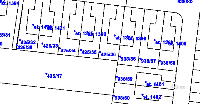 Parcela st. 425/36 v KÚ Líbeznice, Katastrální mapa