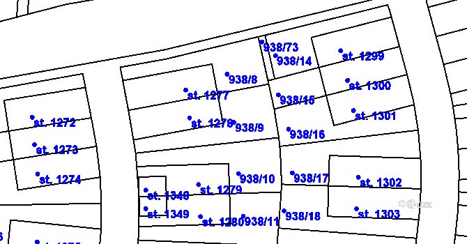 Parcela st. 938/9 v KÚ Líbeznice, Katastrální mapa
