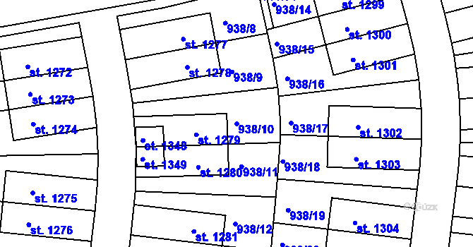 Parcela st. 938/10 v KÚ Líbeznice, Katastrální mapa