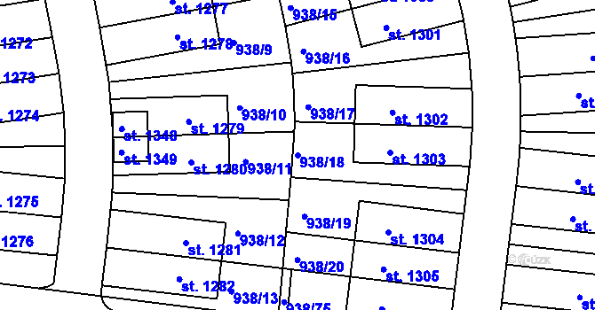 Parcela st. 938/18 v KÚ Líbeznice, Katastrální mapa