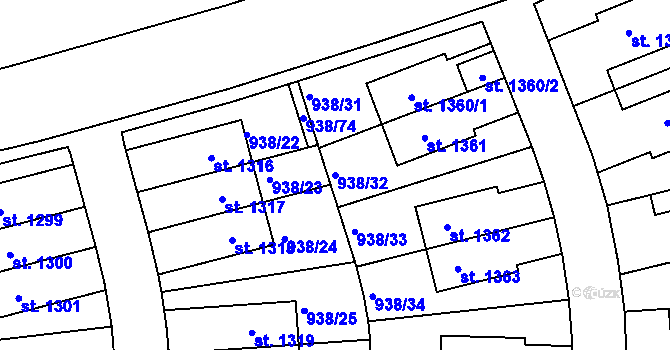 Parcela st. 938/32 v KÚ Líbeznice, Katastrální mapa