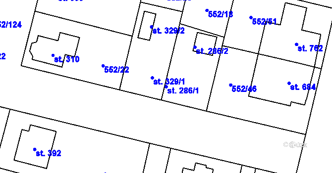 Parcela st. 286/1 v KÚ Líbeznice, Katastrální mapa