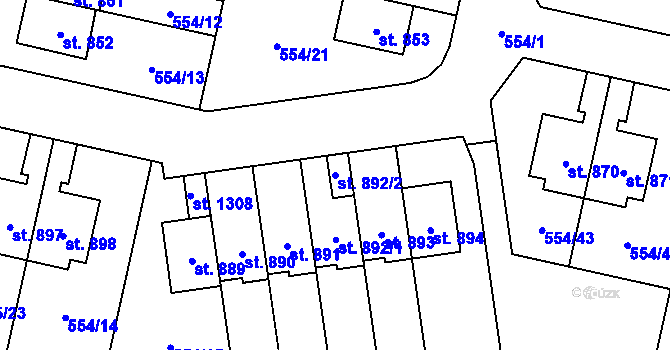 Parcela st. 892/2 v KÚ Líbeznice, Katastrální mapa