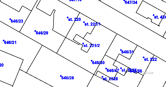 Parcela st. 221/2 v KÚ Líbeznice, Katastrální mapa