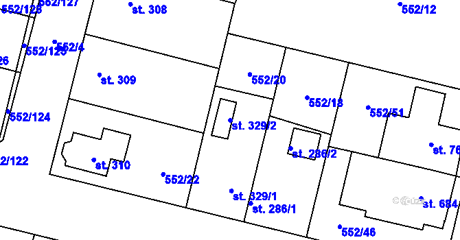 Parcela st. 329/2 v KÚ Líbeznice, Katastrální mapa
