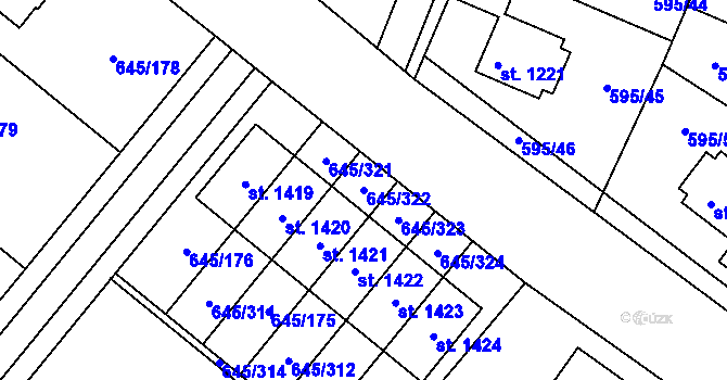 Parcela st. 645/322 v KÚ Líbeznice, Katastrální mapa