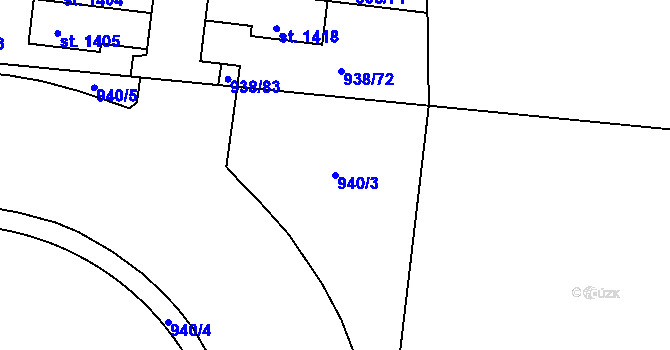 Parcela st. 940/3 v KÚ Líbeznice, Katastrální mapa