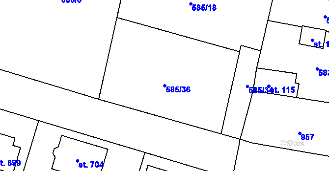 Parcela st. 585/36 v KÚ Líbeznice, Katastrální mapa