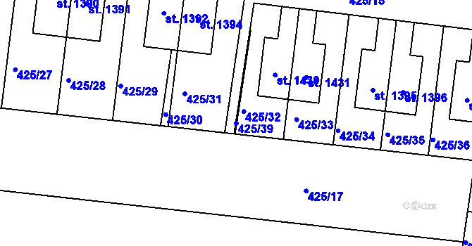 Parcela st. 425/39 v KÚ Líbeznice, Katastrální mapa