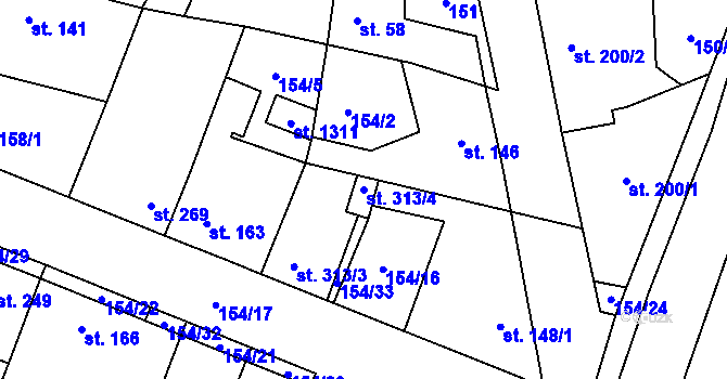 Parcela st. 313/4 v KÚ Líbeznice, Katastrální mapa