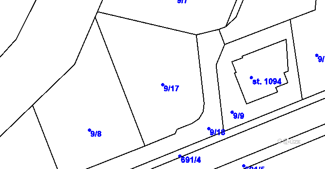 Parcela st. 9/17 v KÚ Líbeznice, Katastrální mapa
