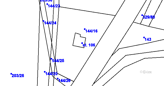 Parcela st. 106 v KÚ Libež, Katastrální mapa
