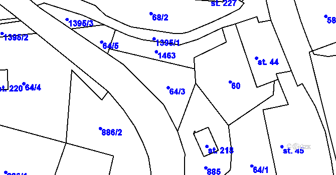 Parcela st. 64/3 v KÚ Libež, Katastrální mapa