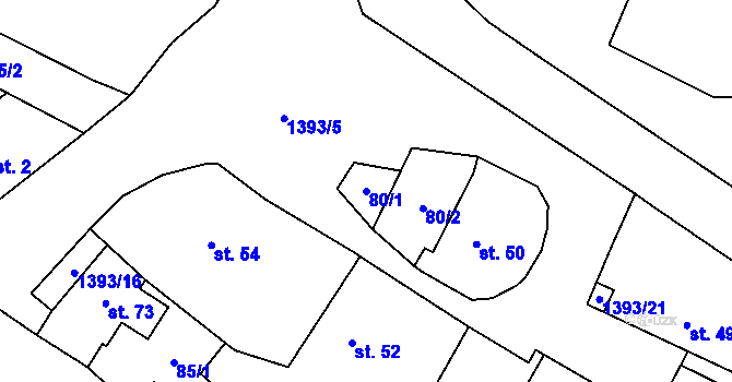 Parcela st. 80/1 v KÚ Libež, Katastrální mapa
