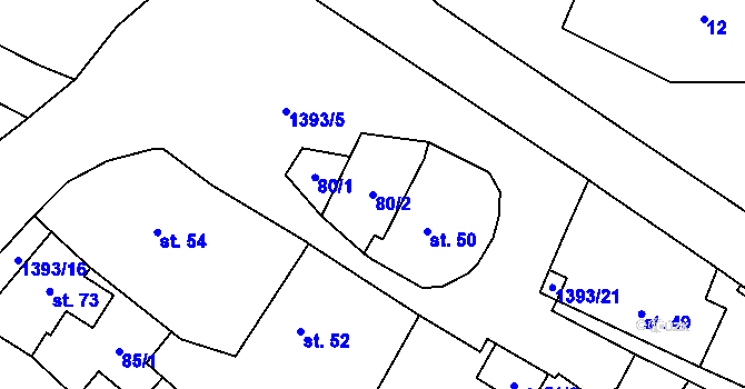 Parcela st. 80/2 v KÚ Libež, Katastrální mapa