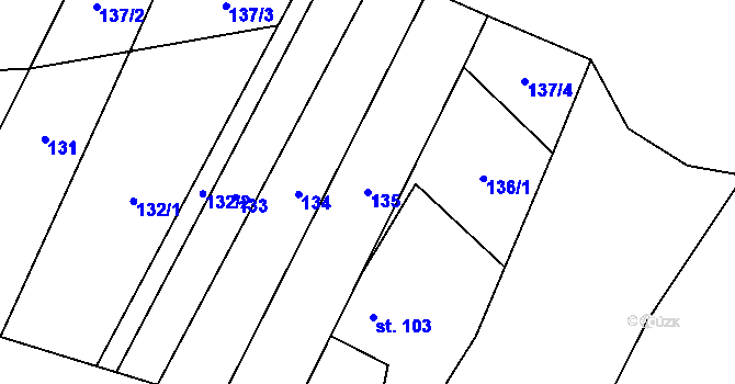 Parcela st. 135 v KÚ Libež, Katastrální mapa
