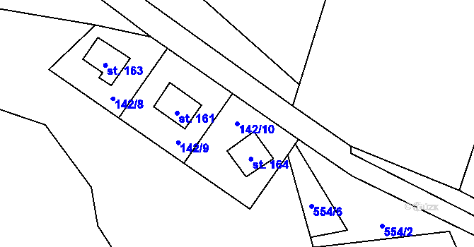 Parcela st. 142/10 v KÚ Libež, Katastrální mapa