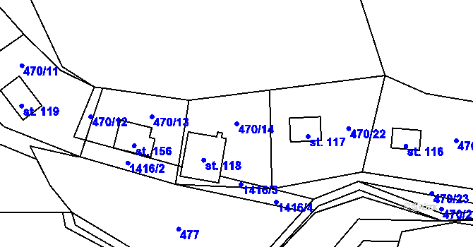 Parcela st. 470/14 v KÚ Libež, Katastrální mapa