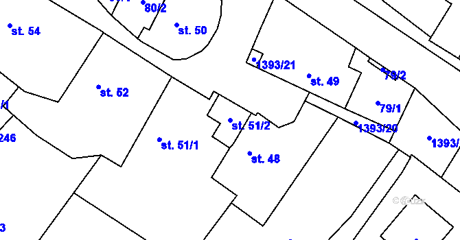 Parcela st. 51/2 v KÚ Libež, Katastrální mapa