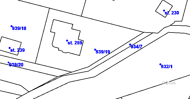 Parcela st. 939/19 v KÚ Libež, Katastrální mapa