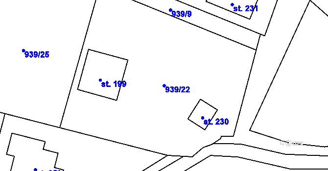 Parcela st. 939/22 v KÚ Libež, Katastrální mapa