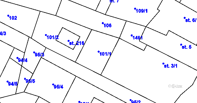 Parcela st. 101/1 v KÚ Libež, Katastrální mapa
