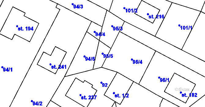 Parcela st. 95/5 v KÚ Libež, Katastrální mapa