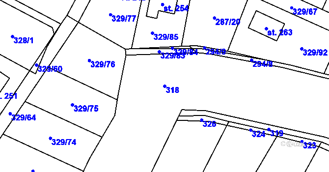 Parcela st. 318 v KÚ Libež, Katastrální mapa