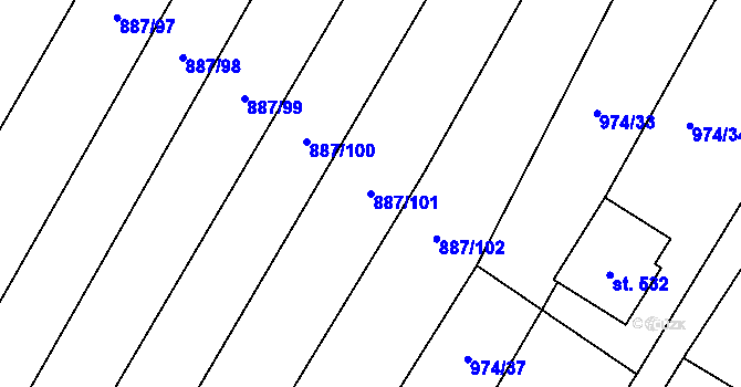 Parcela st. 887/101 v KÚ Libhošť, Katastrální mapa