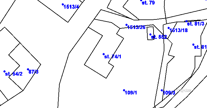 Parcela st. 74/1 v KÚ Libhošť, Katastrální mapa