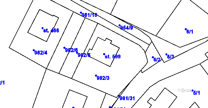 Parcela st. 599 v KÚ Libhošť, Katastrální mapa