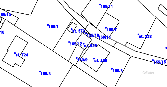 Parcela st. 629 v KÚ Libhošť, Katastrální mapa