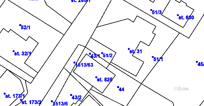 Parcela st. 51/2 v KÚ Libhošť, Katastrální mapa