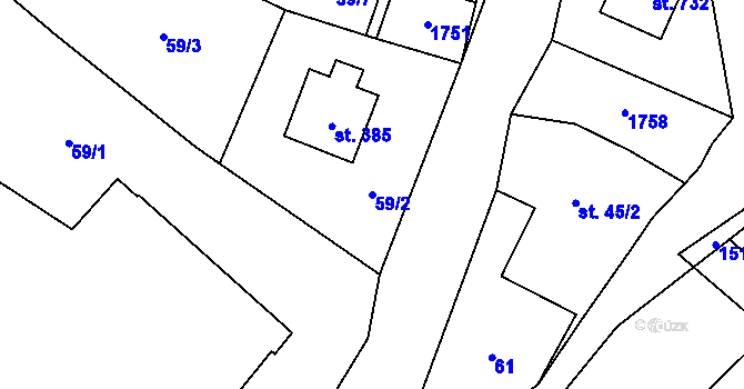 Parcela st. 59/2 v KÚ Libhošť, Katastrální mapa