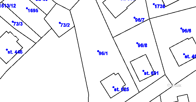 Parcela st. 96/1 v KÚ Libhošť, Katastrální mapa