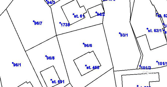 Parcela st. 96/6 v KÚ Libhošť, Katastrální mapa