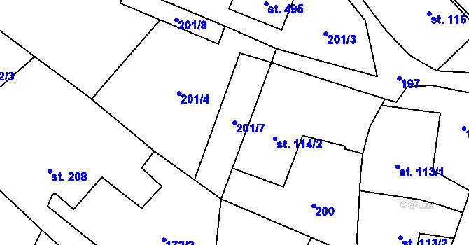 Parcela st. 201/7 v KÚ Libhošť, Katastrální mapa