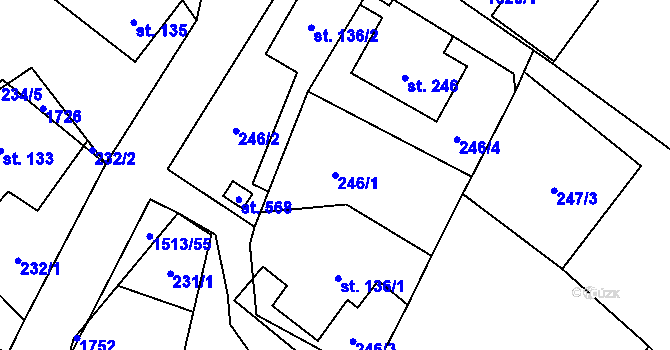 Parcela st. 246/1 v KÚ Libhošť, Katastrální mapa