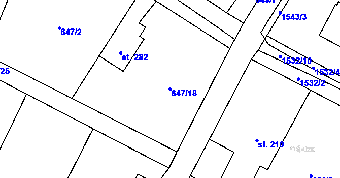 Parcela st. 647/18 v KÚ Libhošť, Katastrální mapa