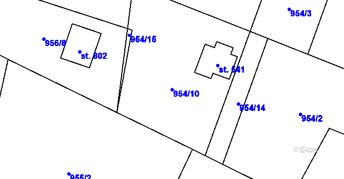 Parcela st. 954/10 v KÚ Libhošť, Katastrální mapa