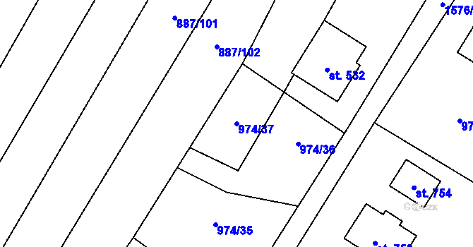 Parcela st. 974/37 v KÚ Libhošť, Katastrální mapa