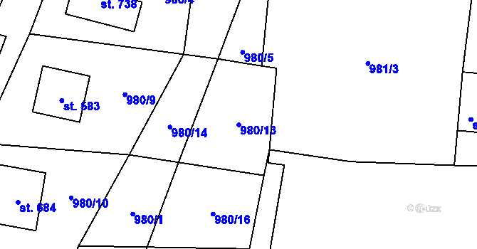 Parcela st. 980/13 v KÚ Libhošť, Katastrální mapa