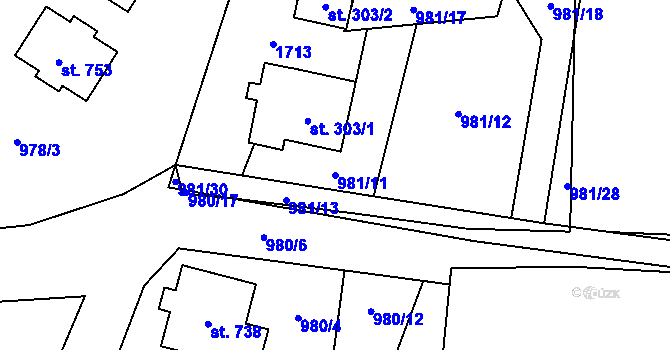 Parcela st. 981/11 v KÚ Libhošť, Katastrální mapa