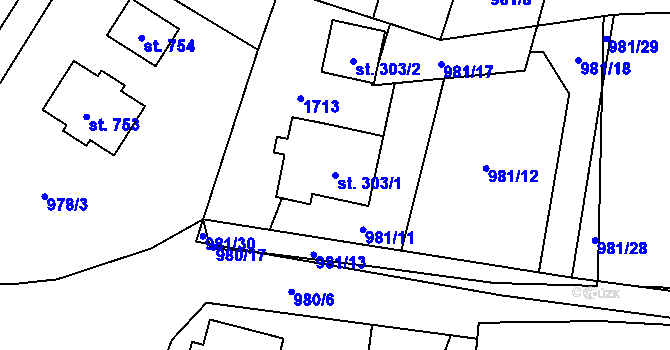 Parcela st. 303/1 v KÚ Libhošť, Katastrální mapa