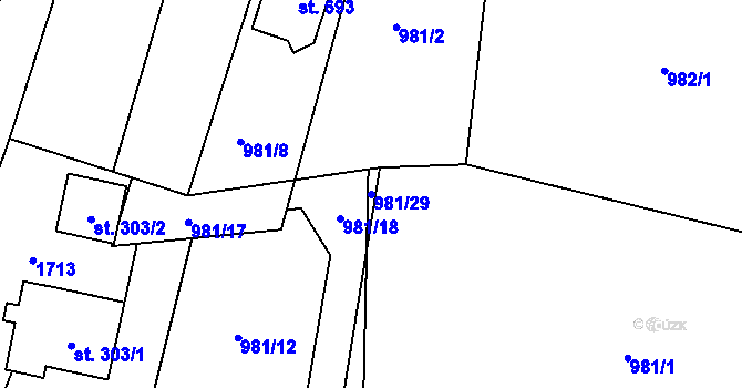 Parcela st. 981/29 v KÚ Libhošť, Katastrální mapa