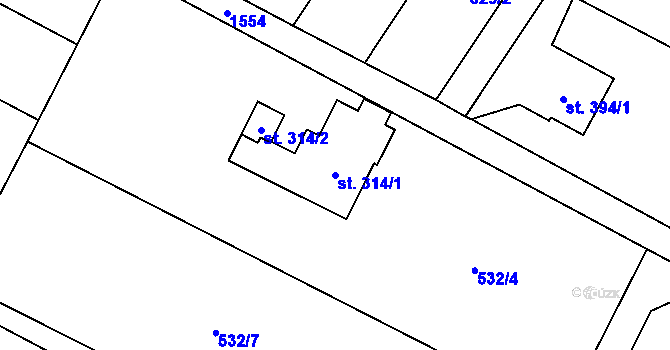 Parcela st. 314/1 v KÚ Libhošť, Katastrální mapa