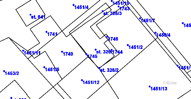Parcela st. 326/1 v KÚ Libhošť, Katastrální mapa