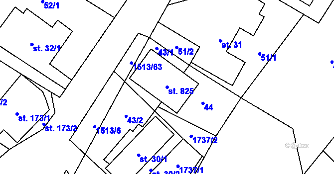 Parcela st. 825 v KÚ Libhošť, Katastrální mapa