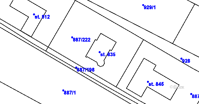 Parcela st. 835 v KÚ Libhošť, Katastrální mapa